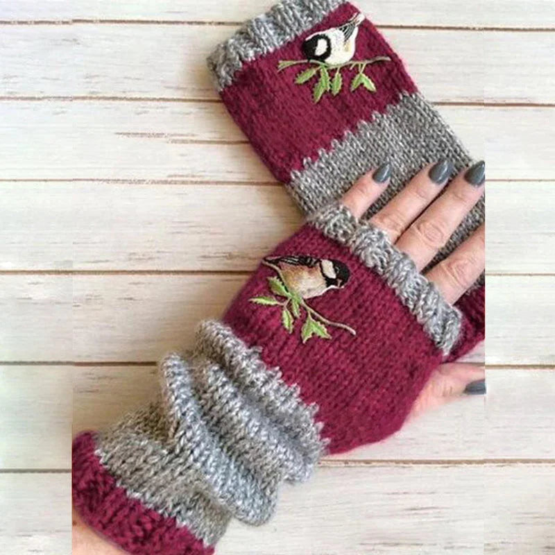 Christmas Warm Stitching Embroidered Gloves