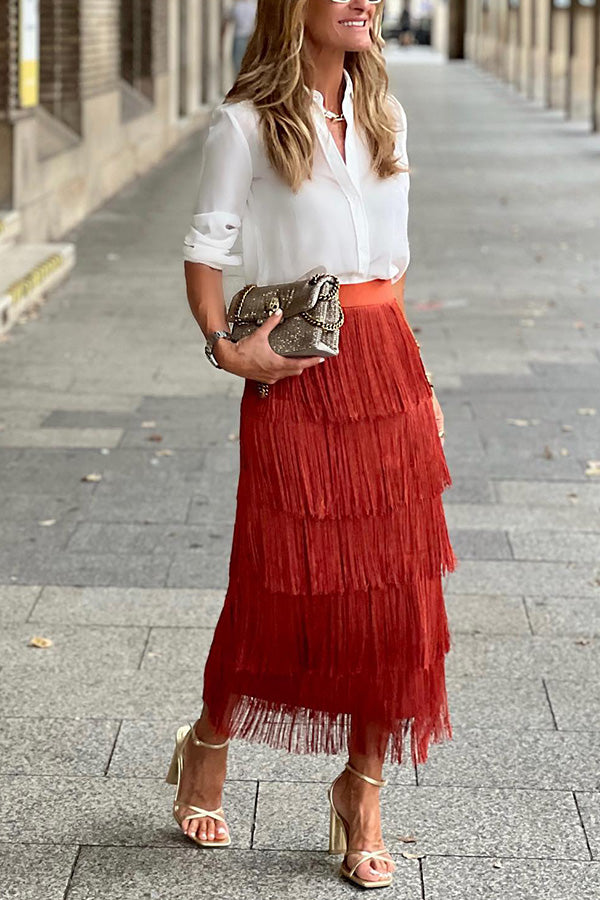 Stylish fringed slim fit skirt