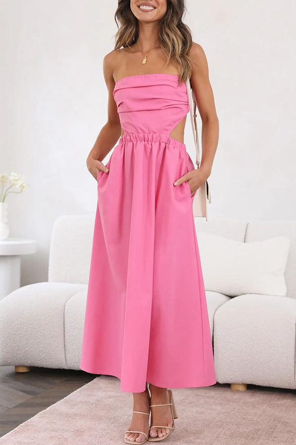 Fun Memories Strapless Pocketed Elastic Waist Midi Dress