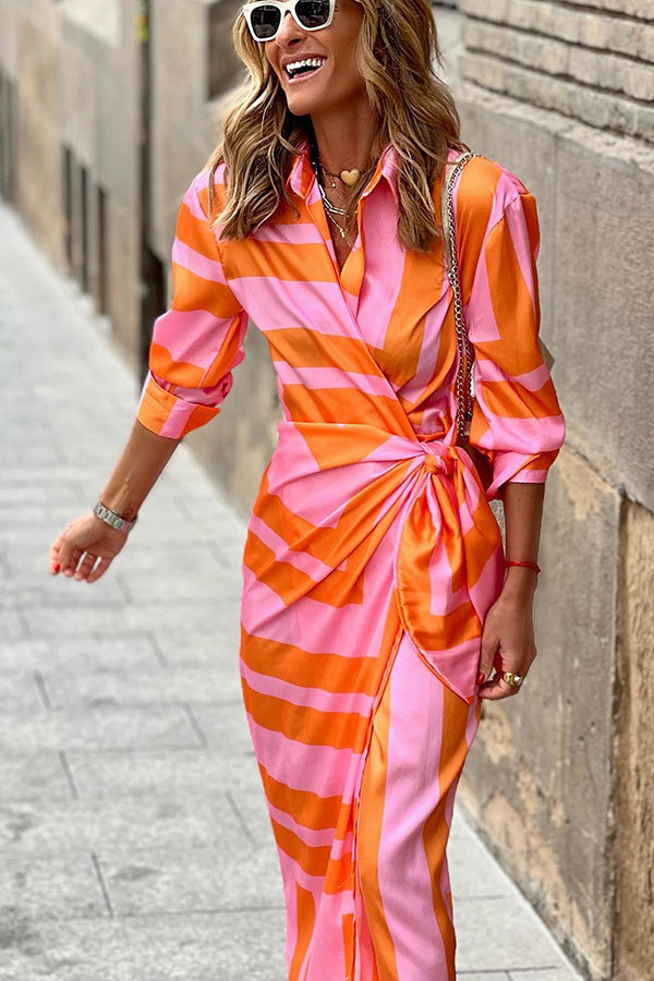 Sway To The Music Color Block Wrap Shirt Dress