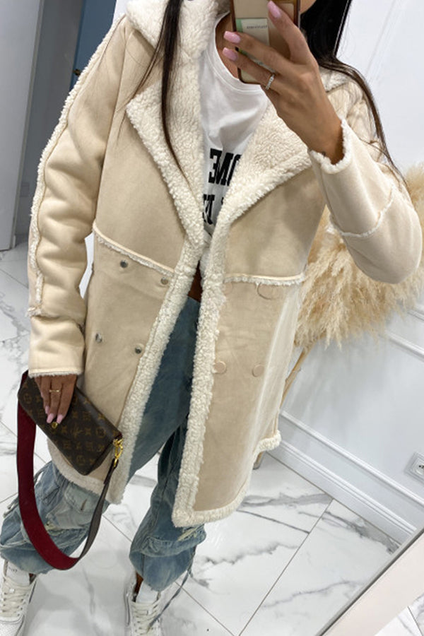 Single Breasted Multi Button Solid Color Long Sleeved Sherpa Coat