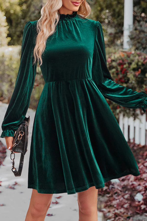 Turtleneck Long Sleeve Velvet Mini Dress