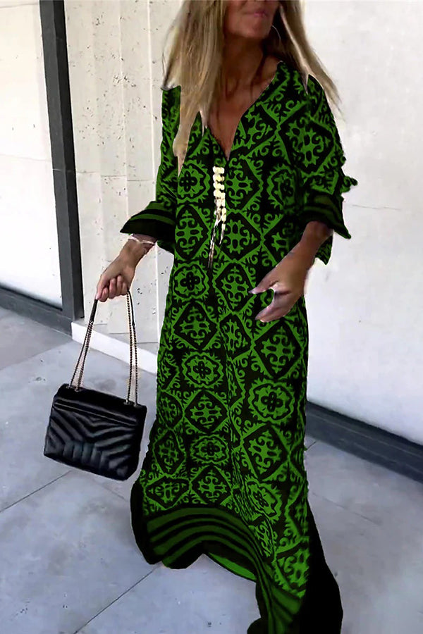 Basically Perfect Geometry Printed Long Sleeve Casual Maxi Dress