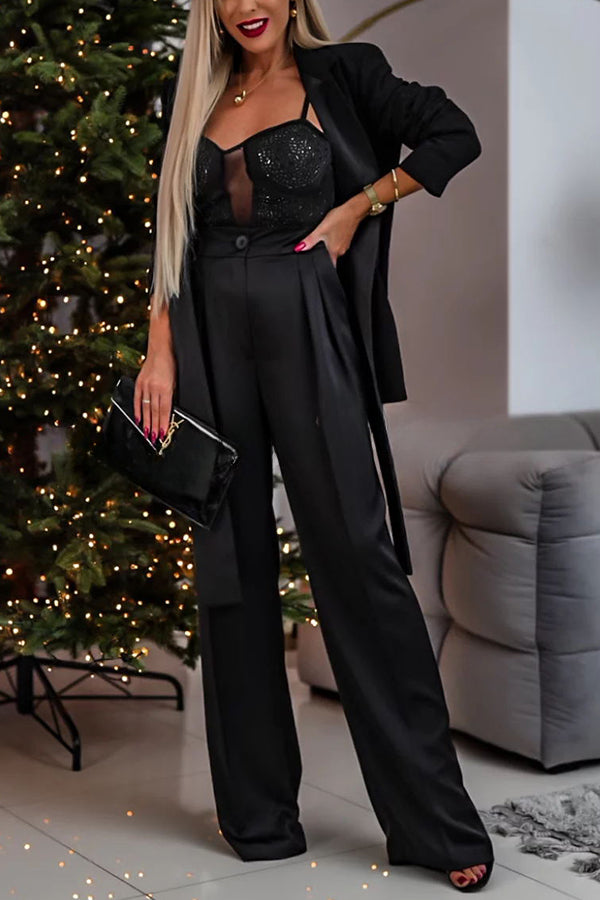 Stylish and Elegant Satin High Rise Pocketed Wide Leg Pants