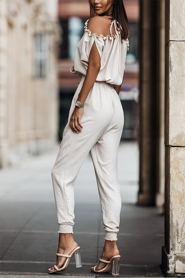 Wonderful Ideas Ruffle Cold Shoulder Jumpsuit