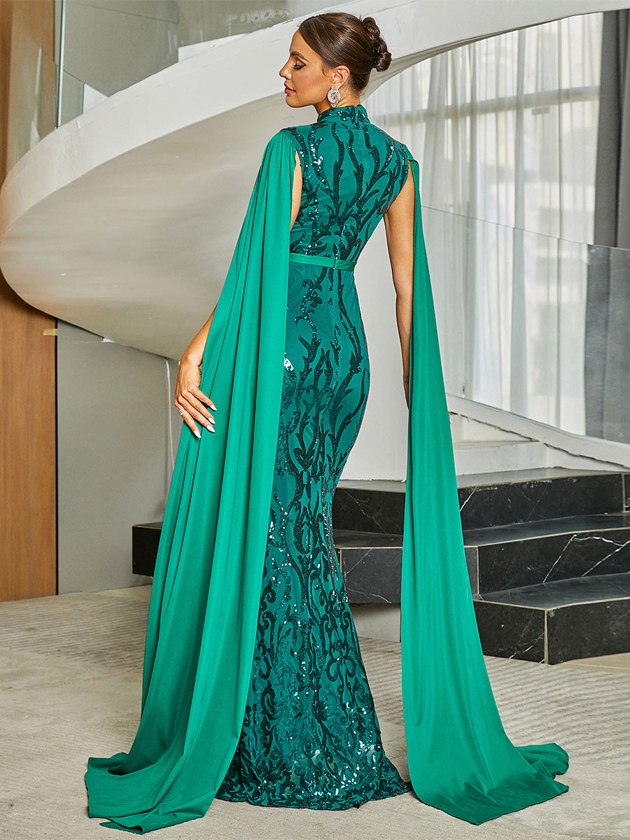 Stand Collar Ribbon Mermaid Evening Dress XJ2054