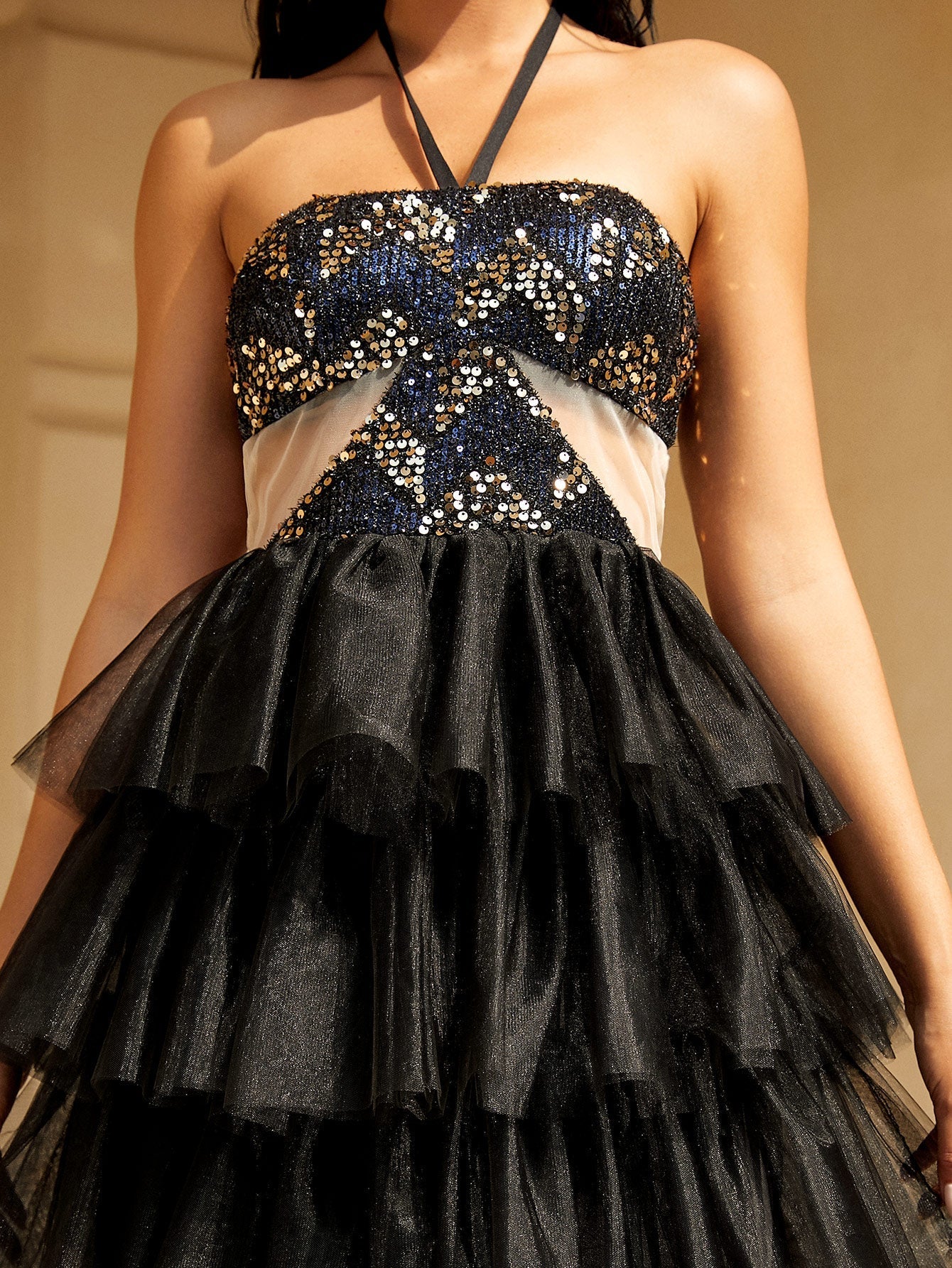 A Line Mesh Halter Neck Homecoming Dress RY40010