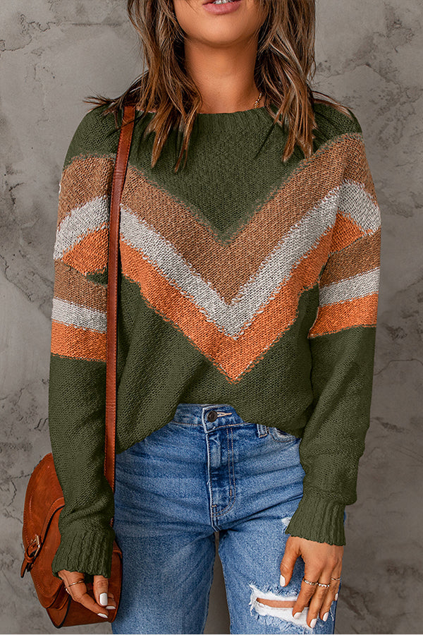 Chevron Casual Drop Shoulder Knit Sweater