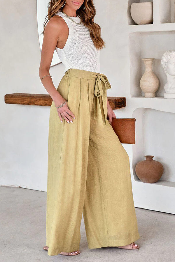 High Waist Pocket Tie Long Pants