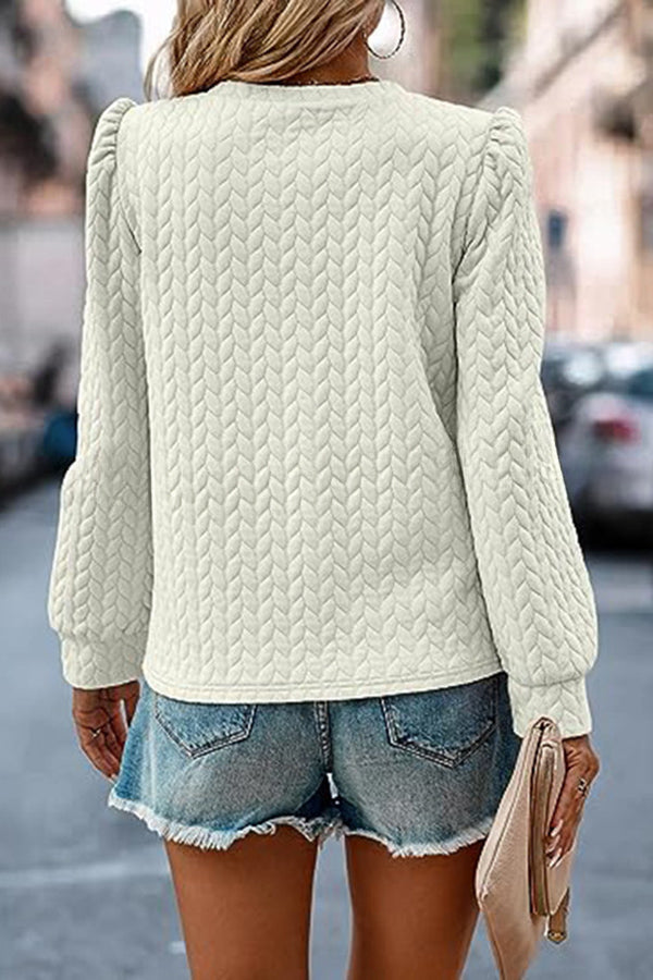 Puff Sleeve Pleated Crewneck Sweatshirt