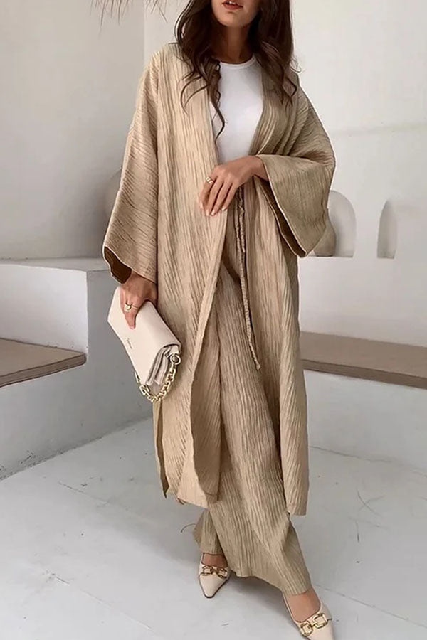 Fashion Long Slit Cardigan Casual Two-Piece Set