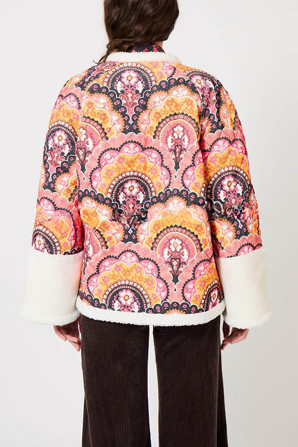 Cute Vintage Print Fleece Quilted Oversize Kimono Jacket