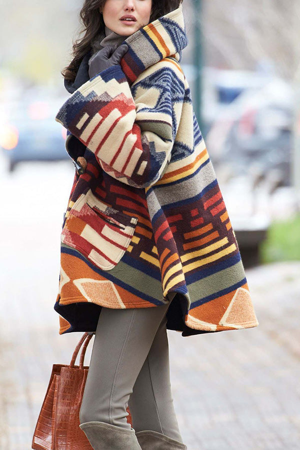 long sleeve hooded printed coat