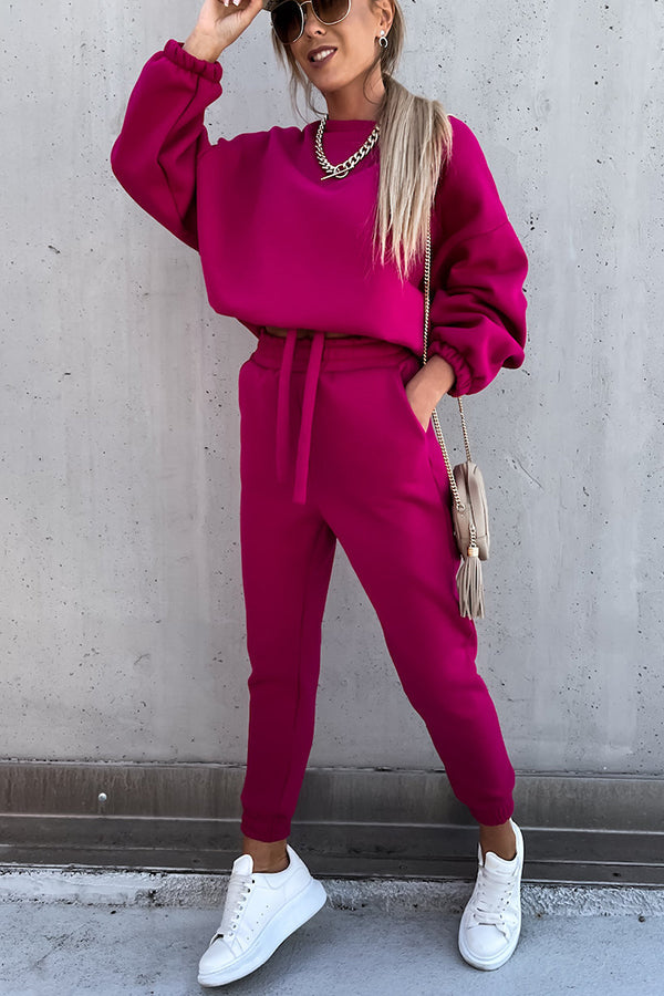 Worth It Sporty Style Solid Color Pants Suit