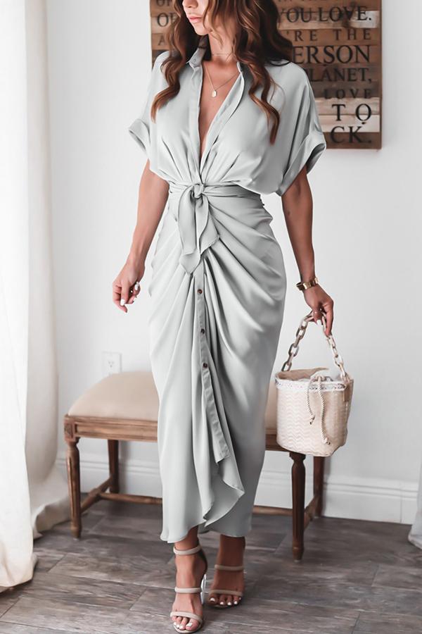 Amazing, Satin Button Down Style Drape Dress