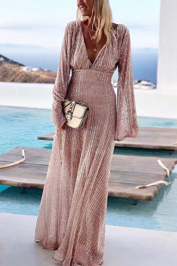 Movie Star Long Sleeve Sequin Maxi Dress