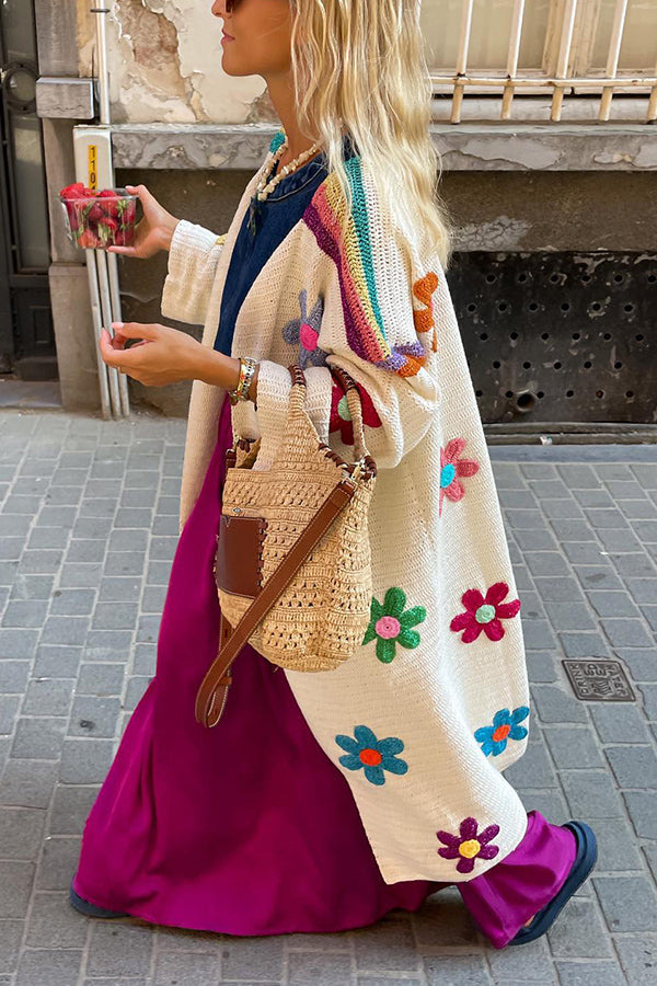 Color Block Floral Crochet Cardigan