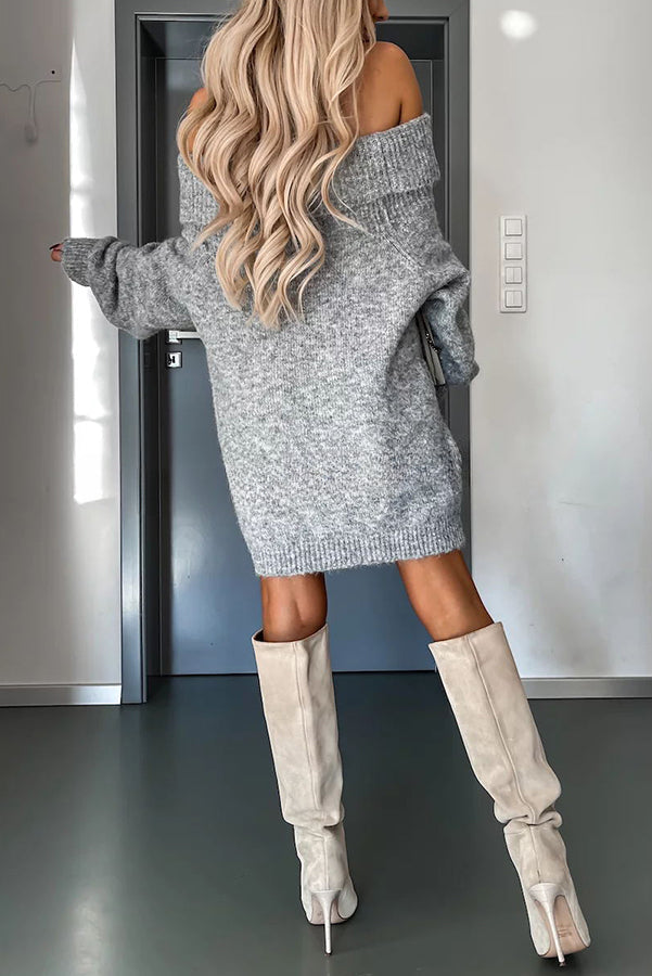 Pure Joy Knit Off Shoulder Long Sleeve Loose Sweater Mini Dress