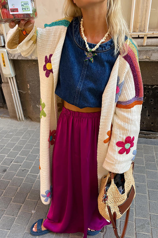 Color Block Floral Crochet Cardigan