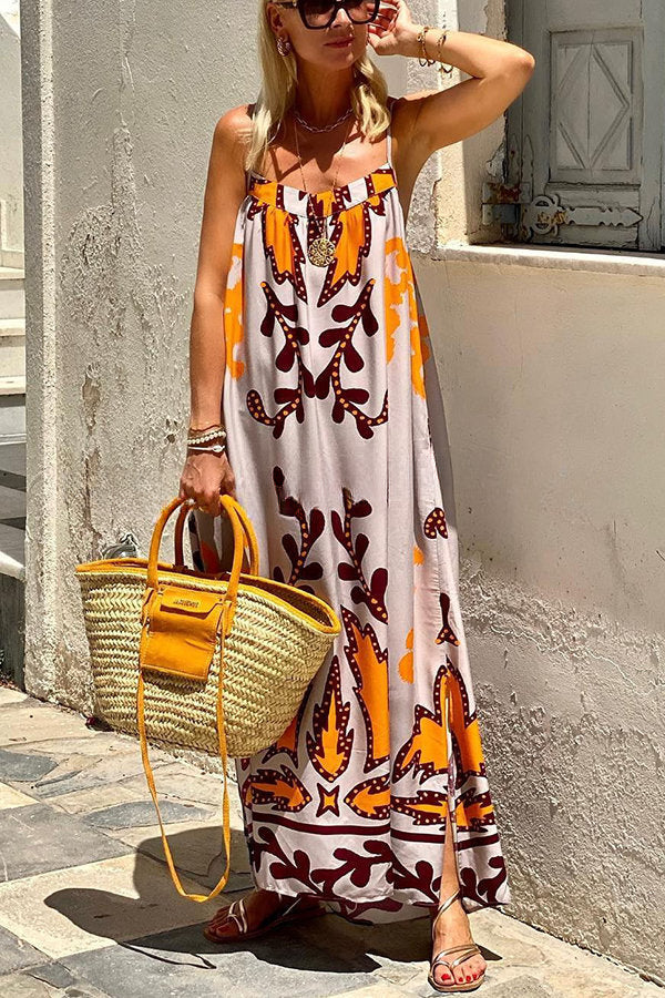 Sunday Multicolor Palette Ethnic Printed Loose Cami Maxi Dress