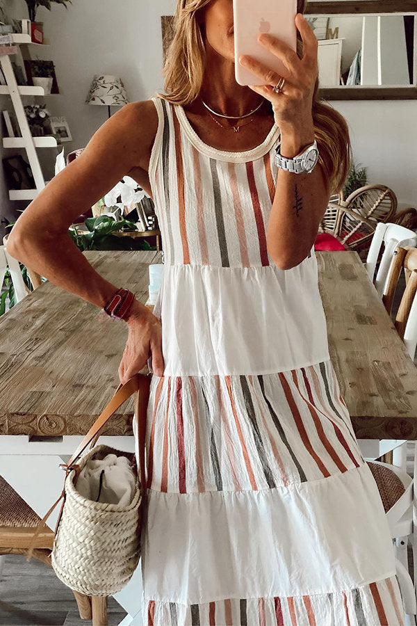 Comfort for Summer Linen Blend Stripe Relaxed Tank Midi Dress