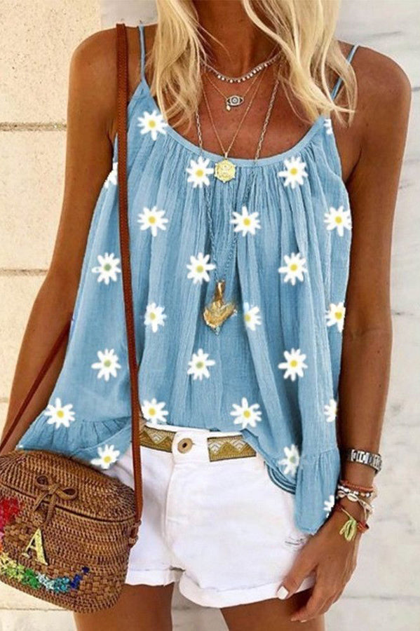 Summer Lady's Daisy Print Camisole Top