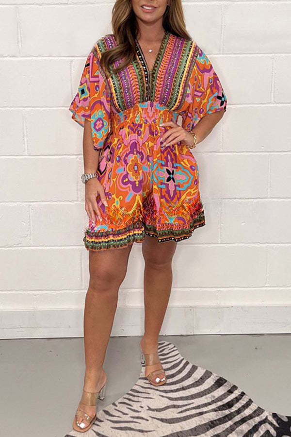 Gorgeous Printed Elastic Waist Loose Romper