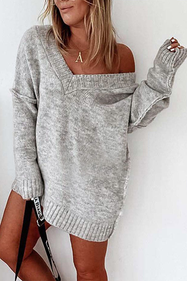 Exposed Seam V Neck Slouchy Sweater