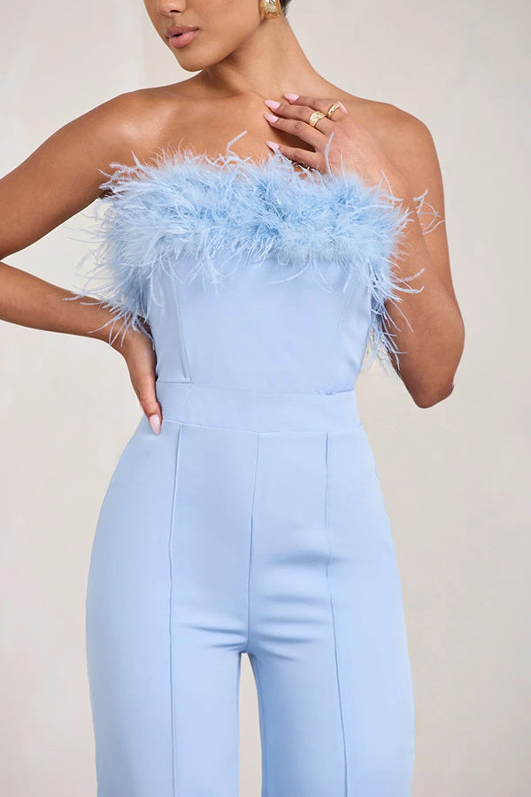 First Class High Rise Feather Stretch Waist Jumpsuit