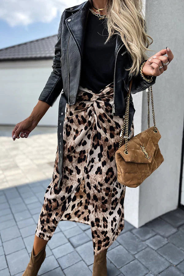 Coffee Until Cocktails Leopard Slit Midi Skirt