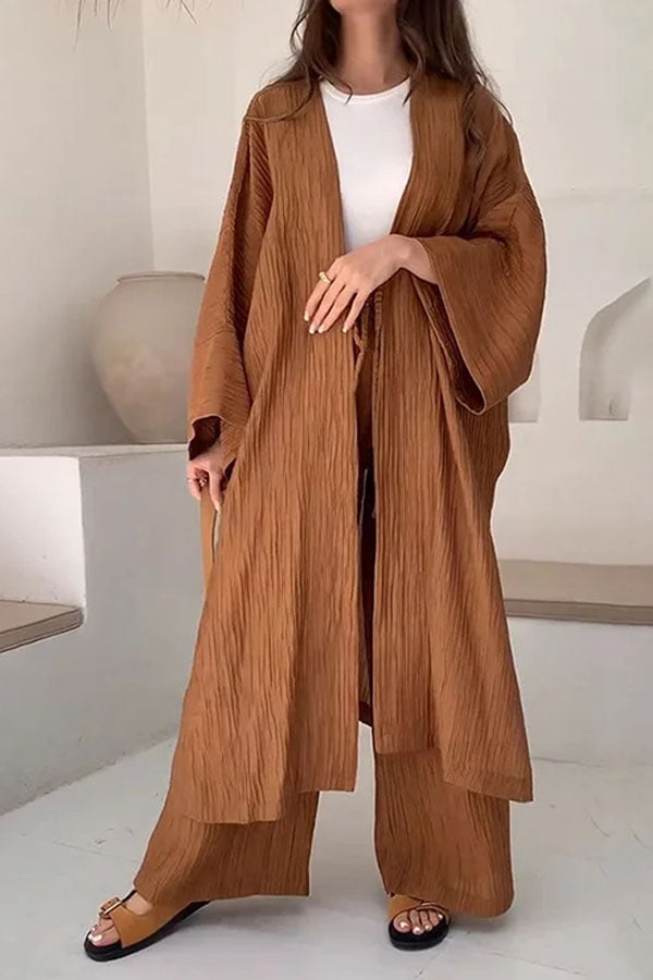 Fashion Long Slit Cardigan Casual Two-Piece Set