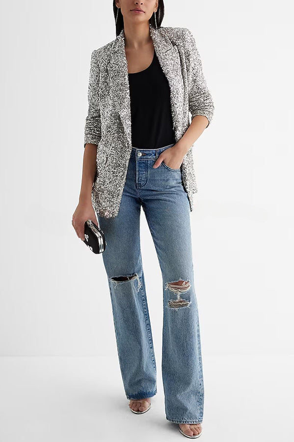 Bring The Sparkle Sequin long sleeve Lapel Blazer