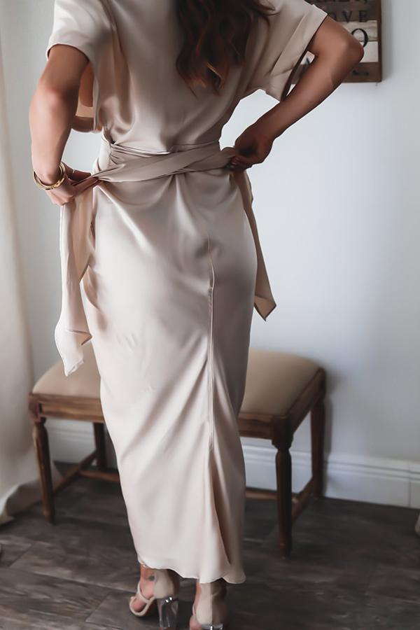 Amazing, Satin Button Down Style Drape Dress