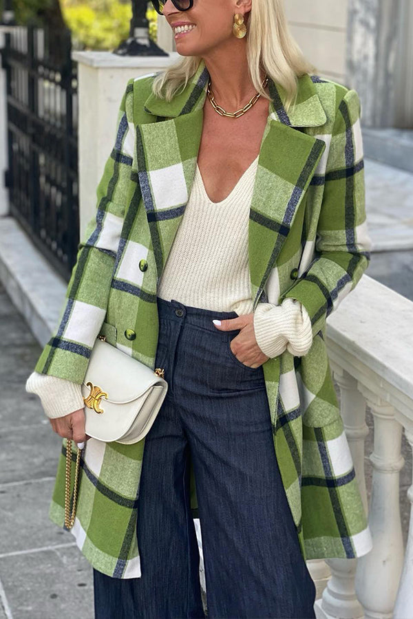 Long sleeve loose plaid long trench coat