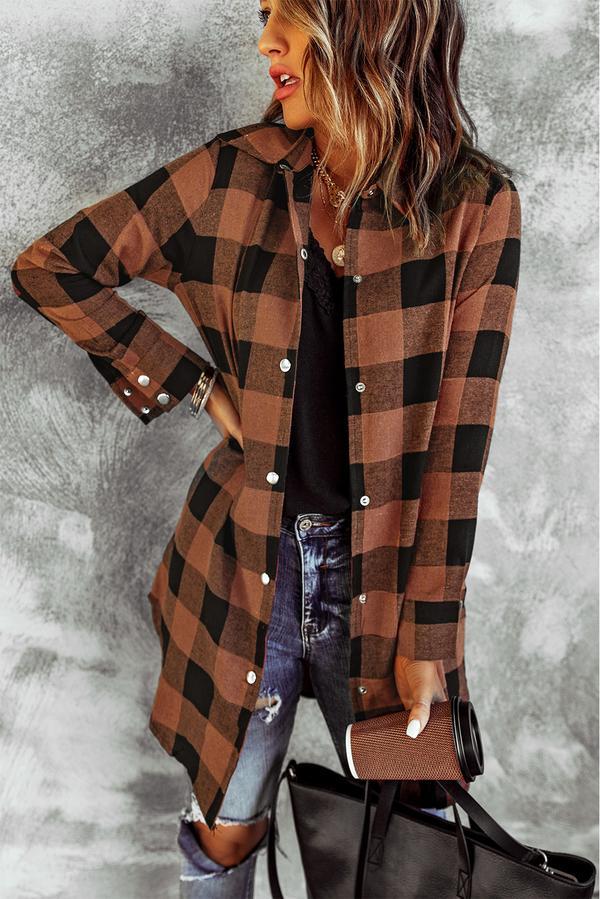 Turn-down Collar Plaid Shirt Coat