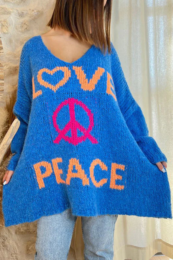 Love Never End Knit Peace Pattern A-line Loose Sweater