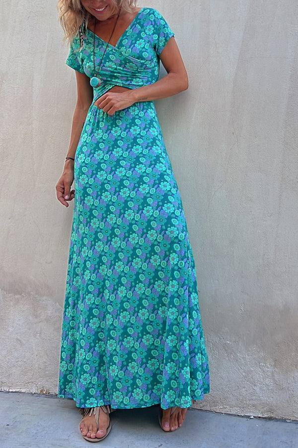 Coastal Kisses Floral Hollow Reversible Two Ways Stretch Maxi Dress