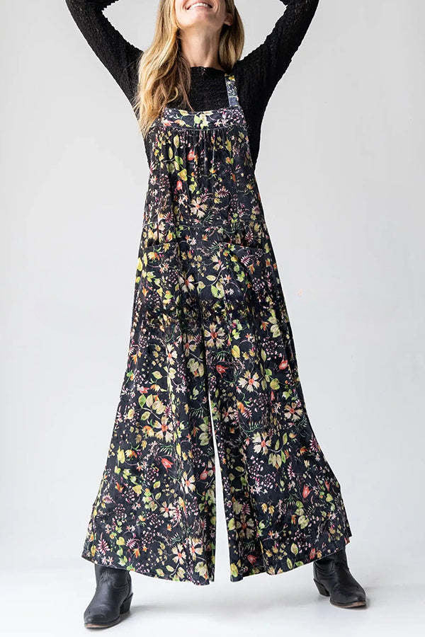 Comfy and Cute Velvet Tie-Back Pocketed Wide Leg Overalls