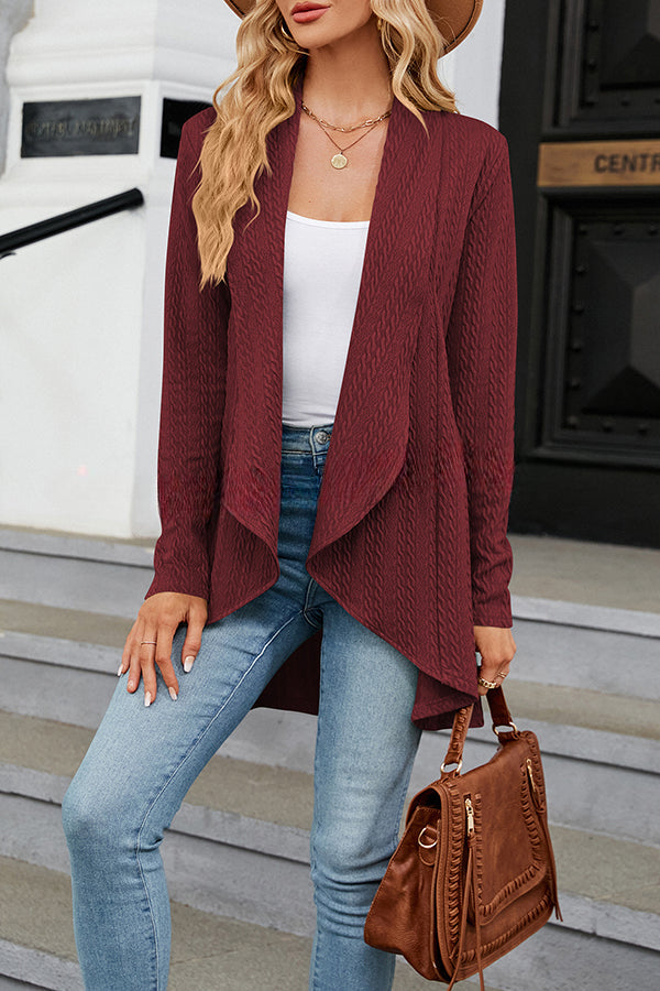 Long Sleeve Solid Color Ruffle Loose Cardigan