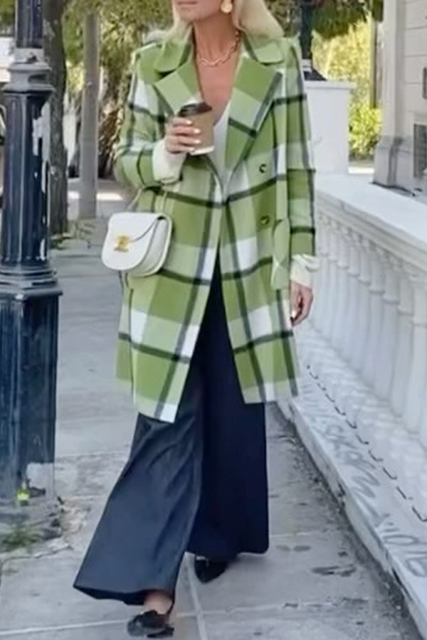 Long sleeve loose plaid long trench coat