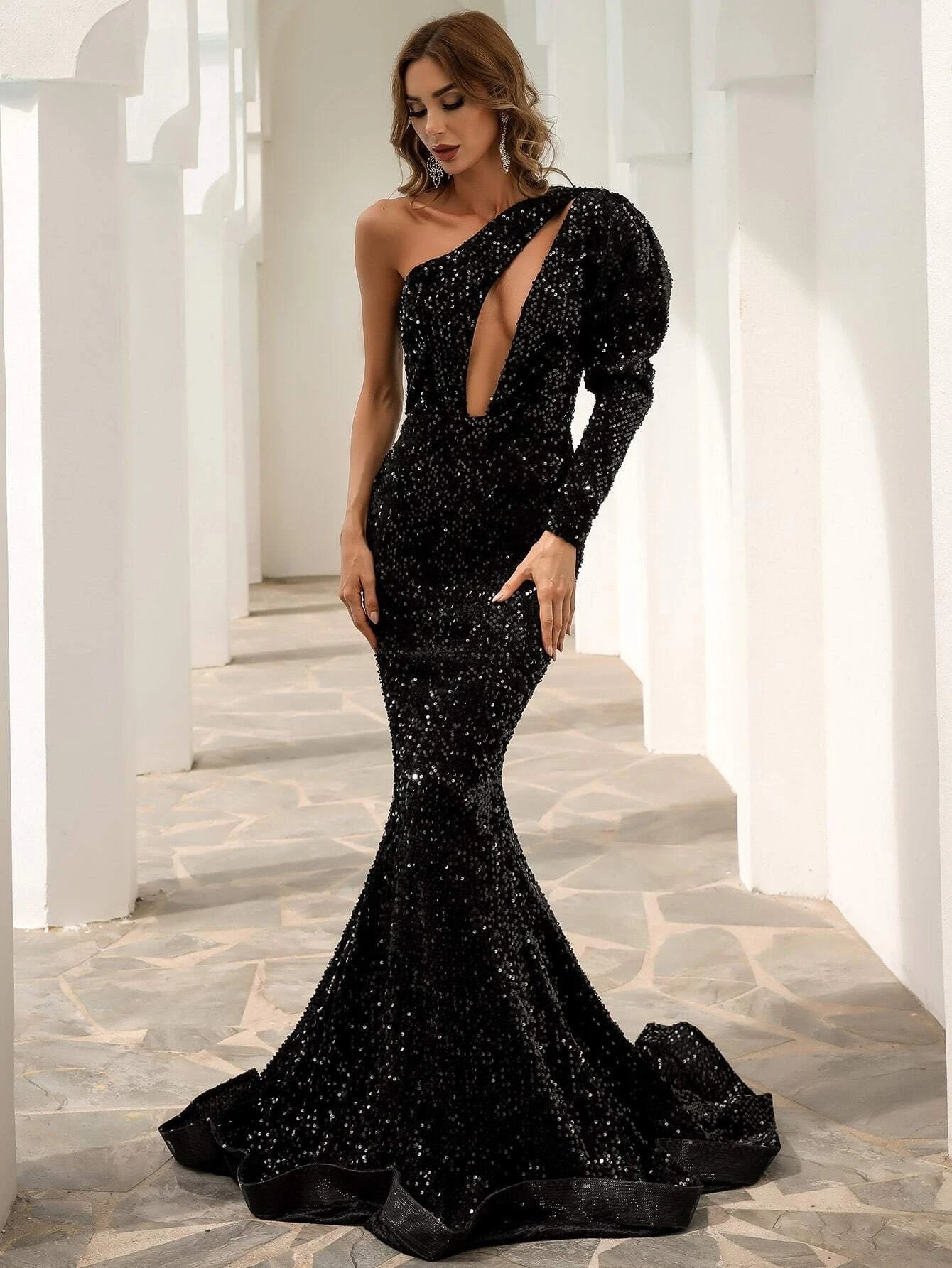 Cutout Black Mermaid Dress M0803