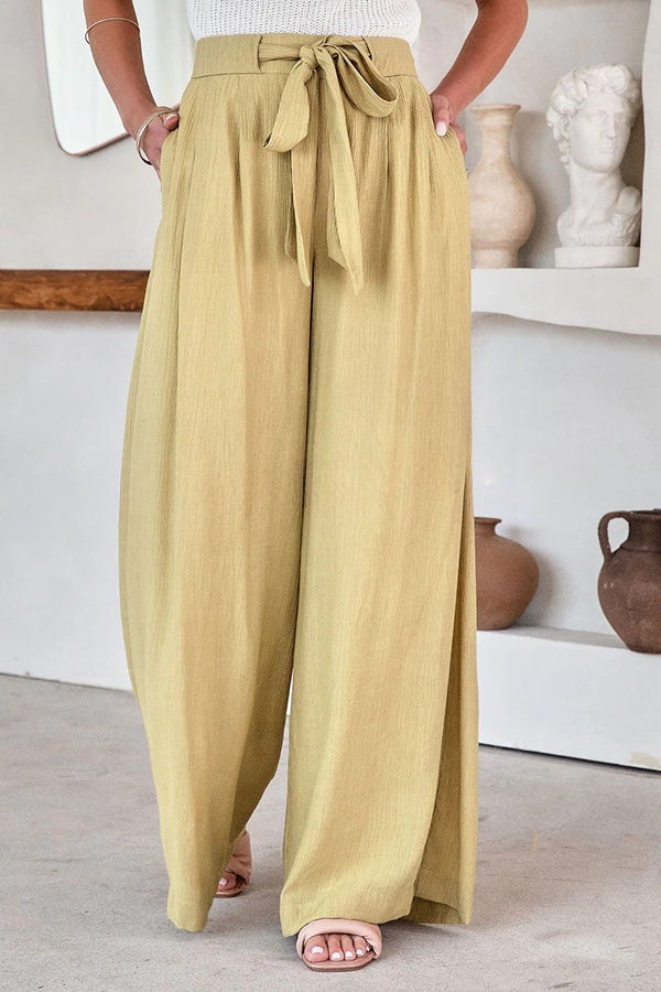 High Waist Pocket Tie Long Pants