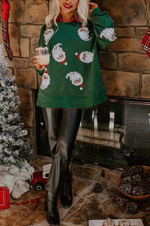 Santa Honey Sequin Christmas Pattern Loose Sweatshirt