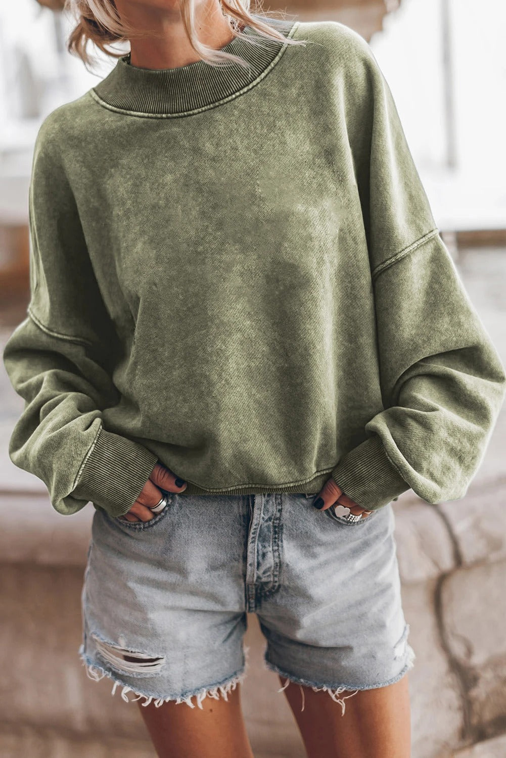 Washed Drop Shoulder Pullover Sweatshirt