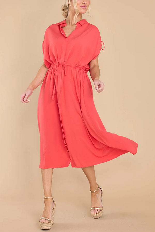 My Favorite Moments Pocketed Ruched Adjustable Waist Midi Dress