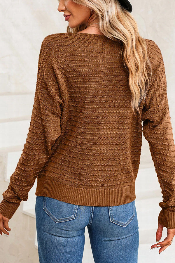 Textured Knit Round Neck Dolman Sleeve Sweater