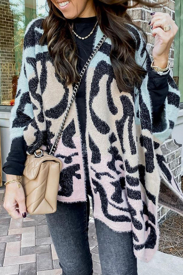 Incredibly Soft Knit Gradient Animal Print Poncho Cardigan