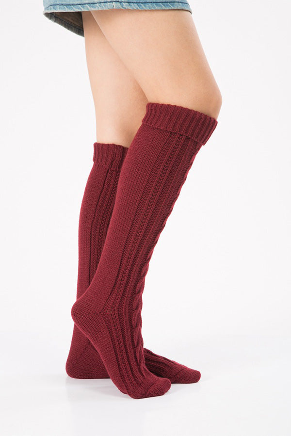 Knitted Christmas Boot Cover Over The Knee Diagonal Figure 8 Twist Floor Socks