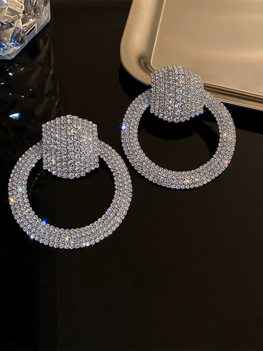 S925 Silver Needle Rhinestone Hoop Earrings MSE092401