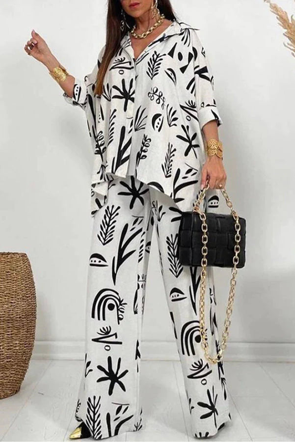 Talk Sweetly Printed Vacation Straight Pants Suit